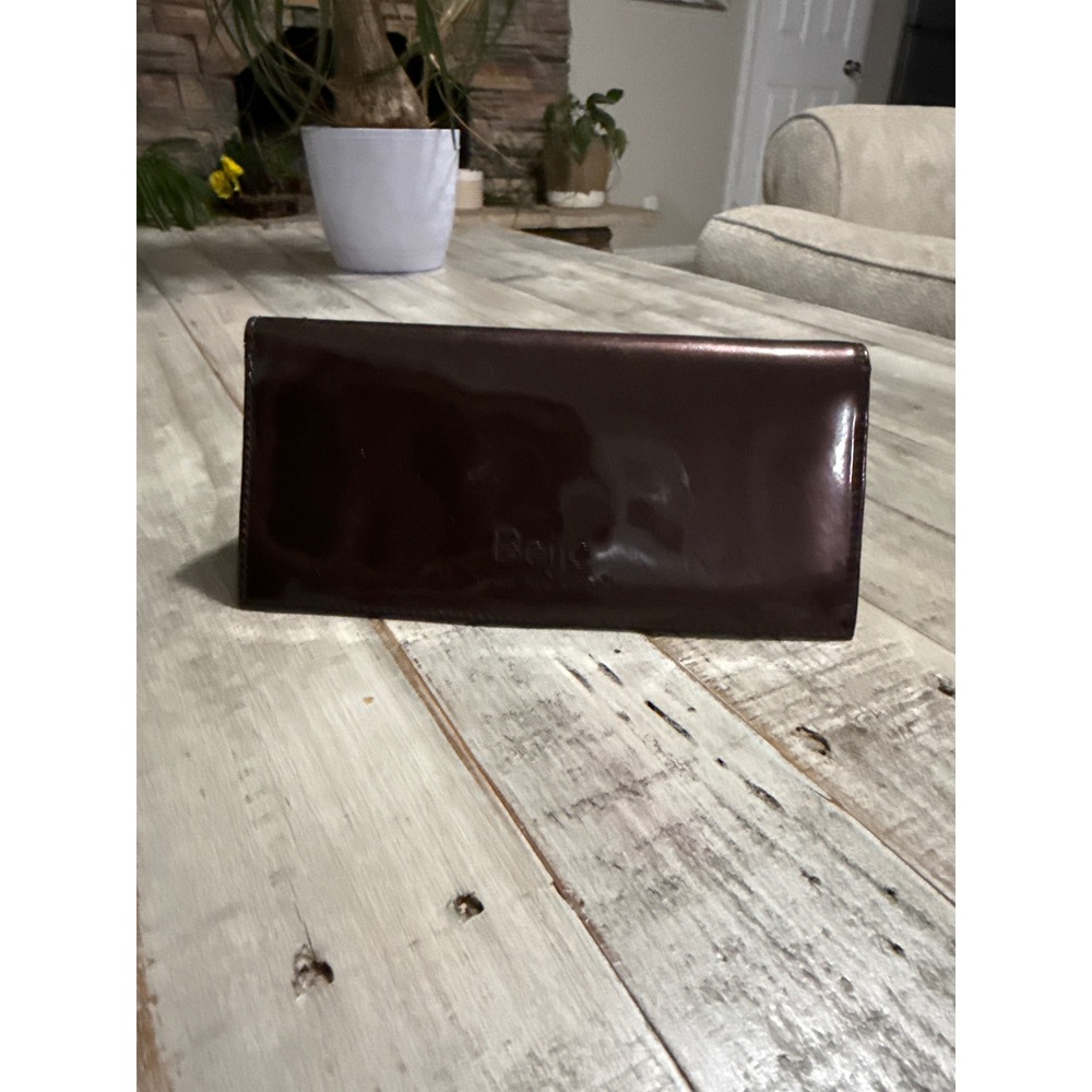 Beijo Metallic Bronze Patent Faux Leather Bifold Wallet ID Window Slim Clutch